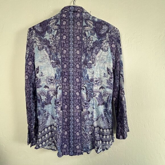 David Cline Womens Long Sleeve Button-Up Shirt Medium Ink Blue/Purple Floral - Picture 2 of 9